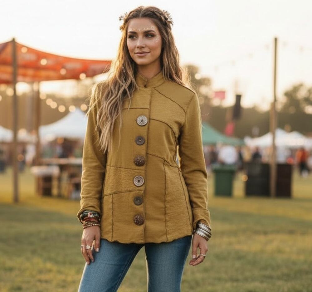 Neon Buddha Artsy Button Cotton Stretch Jacket